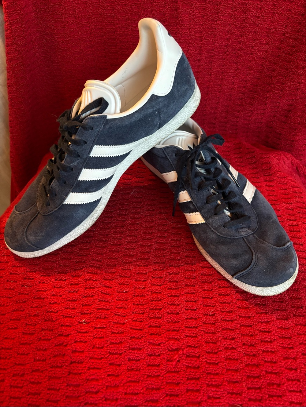 adidas Navy Gazelle Suede Sneakers with White Stripes